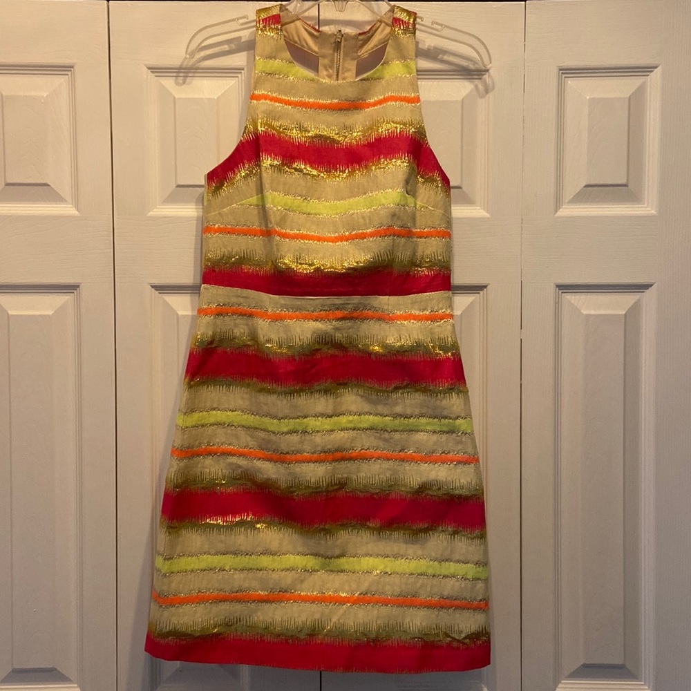 Multi-Stripe T-Back Dress, Electric Pink
